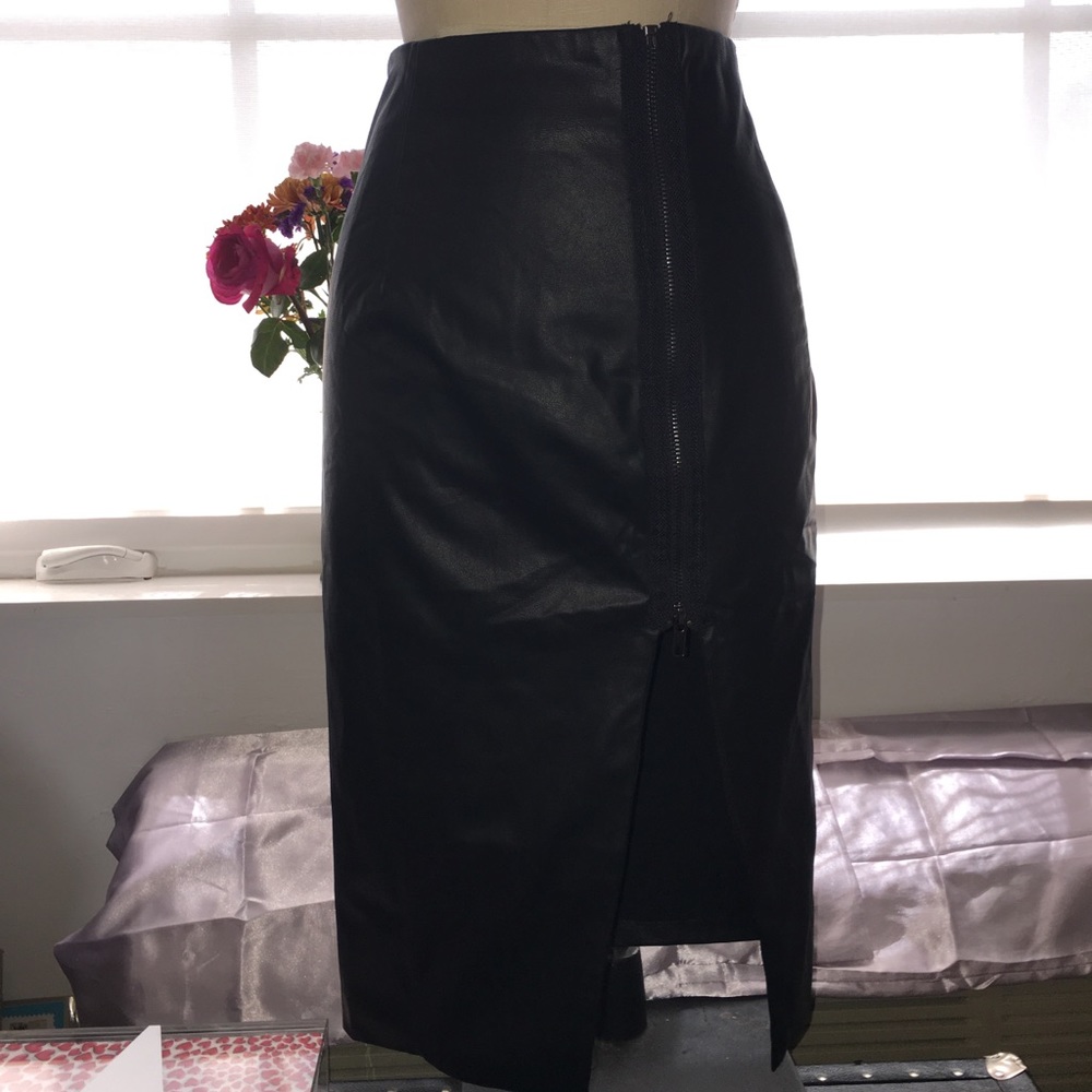 Faux leather Pencil Skirt zipper Slit